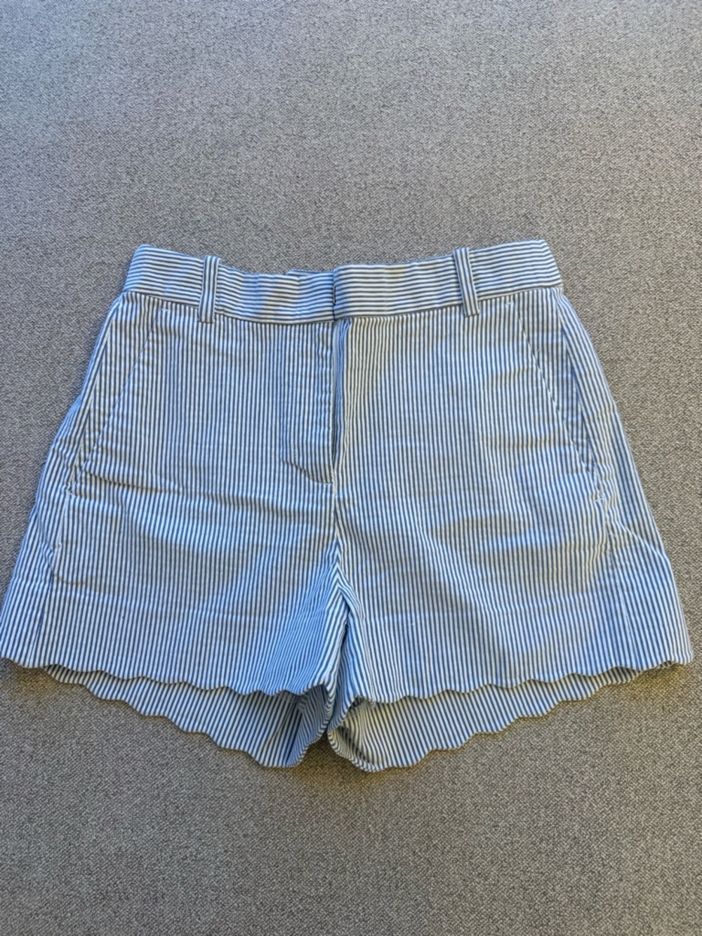J. Crew Blue and White Striped Scallop-Hem Shorts